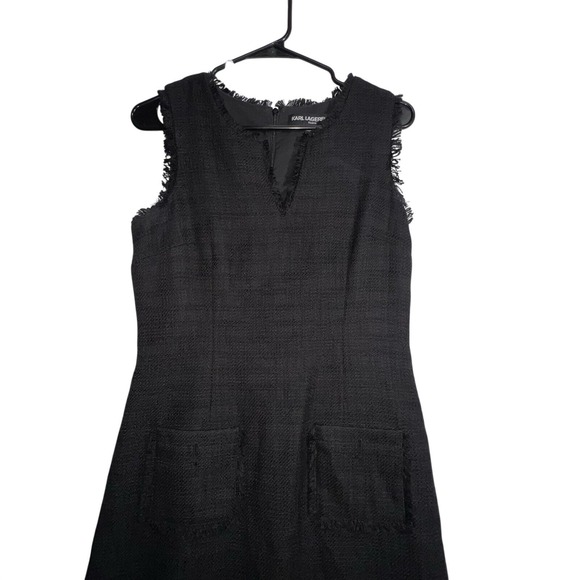 Karl Lagerfeld Paris Black shift tweed sleeveless dress size 6 *Missing Buttons* - Picture 4 of 12